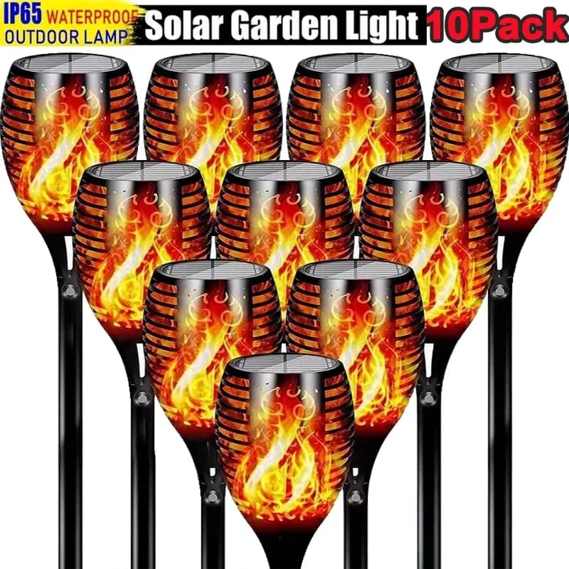 Solarna Lampa Ogrodowa z Migotliwym Płomieniem, Wodoodporna, 10 Sztuk 🌳